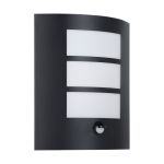 Eglo Wall Light City Steel Black | IP44 - Suitable for 1x E27 - Motion Sensor